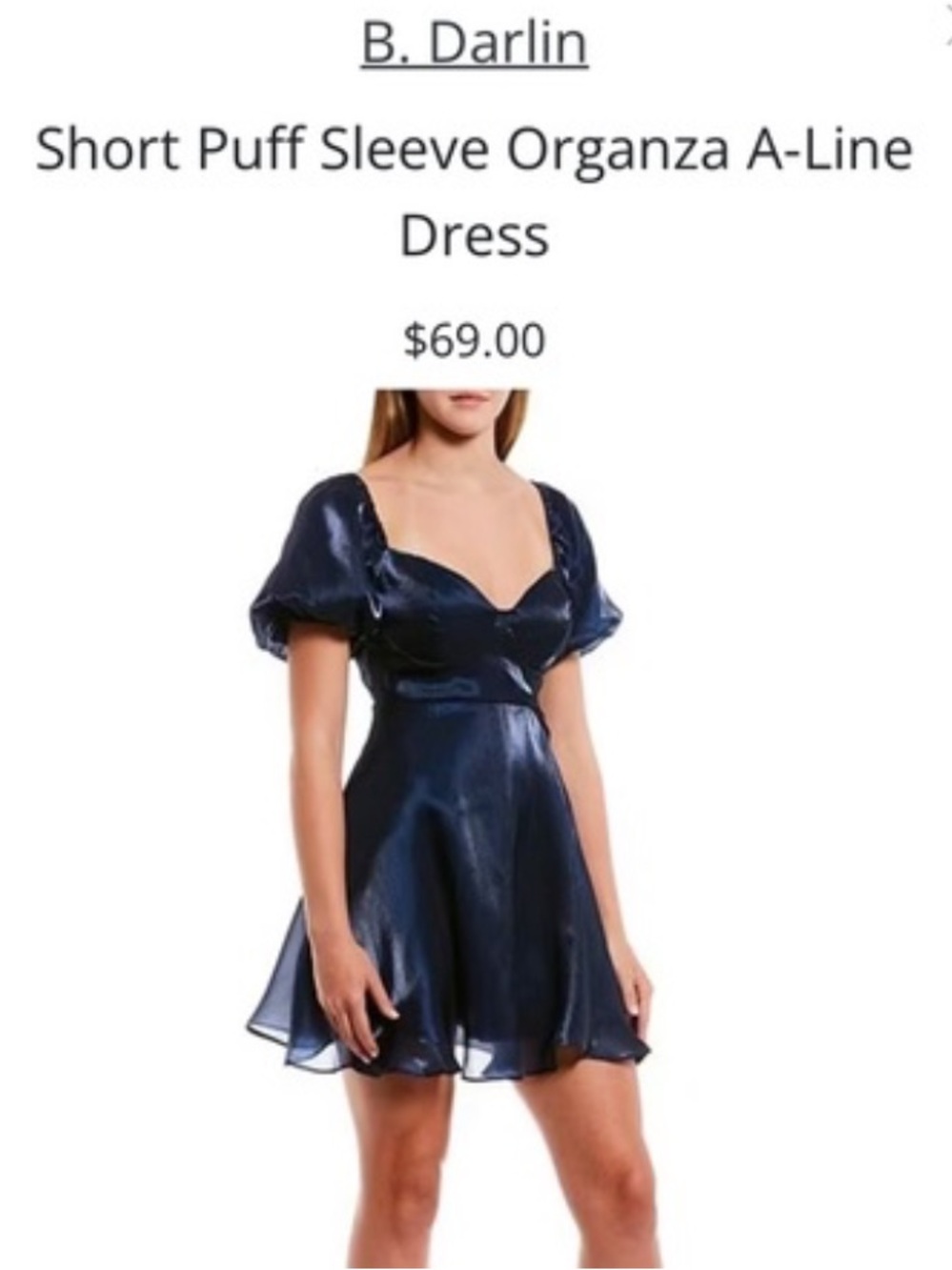 B. Darlin Navy Puff Sleeve Organza Fit-and-Flare Dress